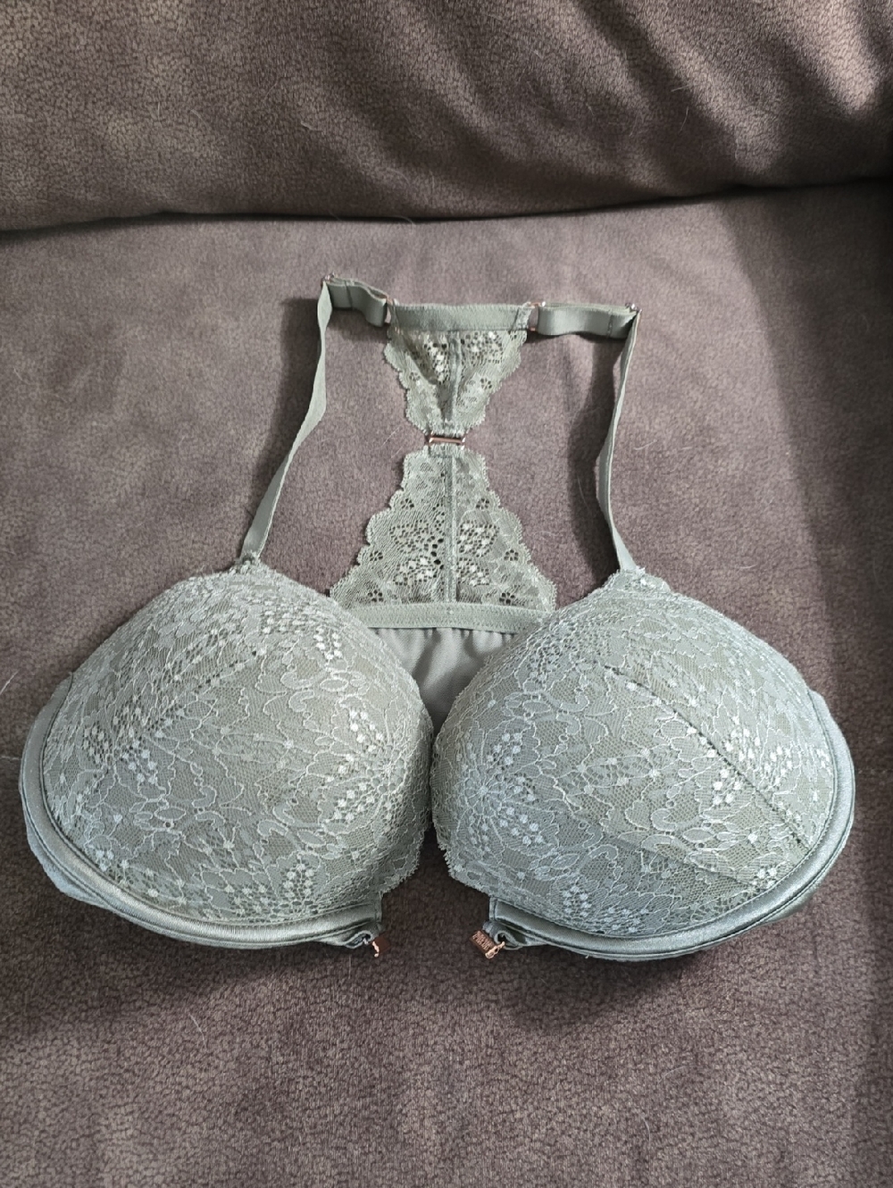 PINK Victoria's Secret Lace Racerback Push-Up Bra - Sage